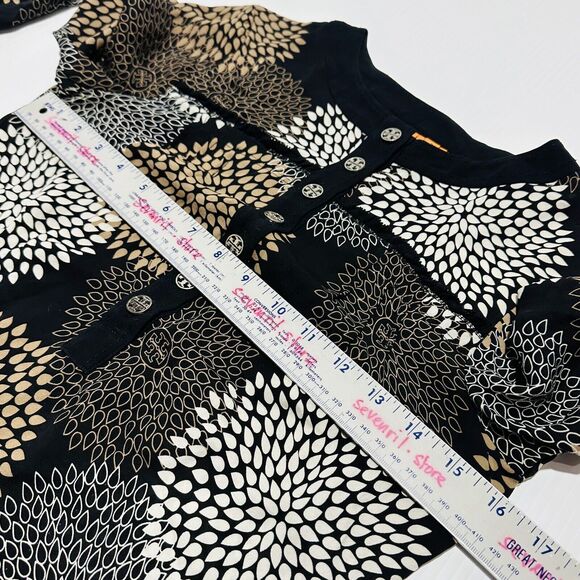 Tory Burch Blouse Top Size 2 Black Multi Floral 100% Silk Balloon Sleeve - Picture 5 of 7